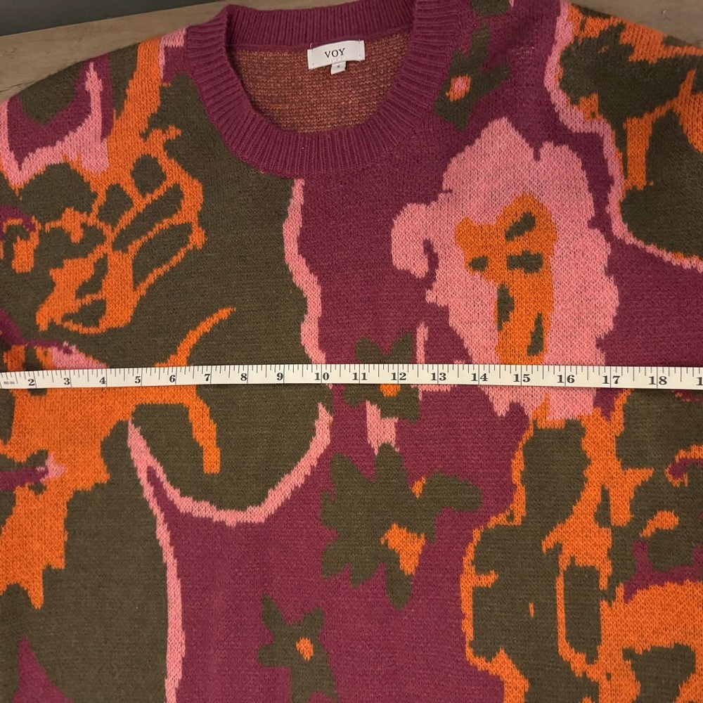 Vibrant Pink and Orange Floral Women's Sweater - Picture 2 of 7